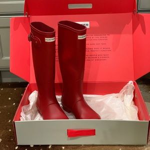 Tall matte red hunter boots